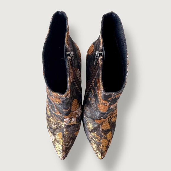 Jessica Simpson | Metallic Brocade Ankle Boots / Block Heel Booties | 6 | Chic - Picture 7 of 16